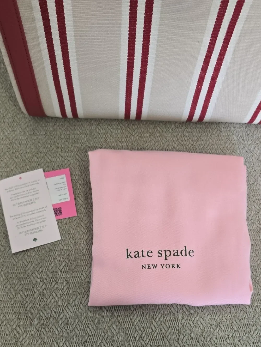 Kate Spade Market Sam Red Cream Striped Shoulder Handbag